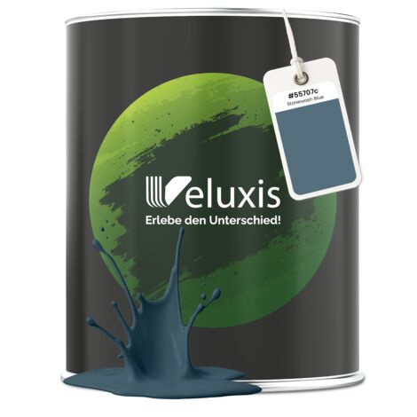 Pittura murale grigio blu petrolio opaca per interni – Copertura classe 1, senza COV, senza primer, a goccia – Soggiorno e camera da letto – 1 L – Veluxis (Stonewash Blue)
