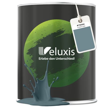 Pittura murale grigio petrolio blu opaca per interni – Copertura classe 1, senza COV, senza primer, a goccia – Soggiorno e camera da letto – 2,5 L – Veluxis (Frosted Jade)