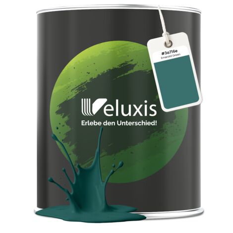 Pittura murale verde verde salvia verde scuro opaca per interni – Copertura classe 1, senza COV, senza primer, formulazione a goccia – 1 L – Veluxis (Emerald Green)
