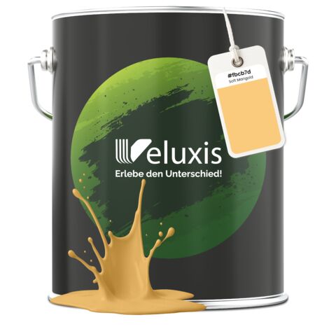 Pittura murale giallo arancio opaca per interni – Classe di copertura 1, senza COV, senza primer, a goccia – Soggiorno e camera da letto – 5 L – Veluxis (Soft Marigold