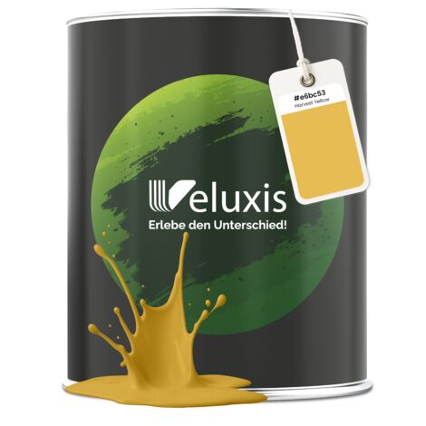 Pittura murale giallo-arancio opaca per interni – Copertura classe 1, senza COV, senza primer, a bassa gocciolatura – Soggiorno e camera da letto – 2,5 L – Veluxis (Harvest Yellow)