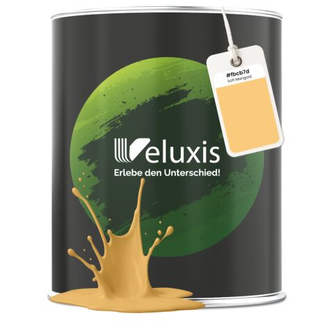 Pittura murale arancione giallo opaca per interni – Copertura classe 1, senza COV, senza primer, a goccia – Soggiorno e camera da letto – 2,5 L – Veluxis (Soft Marigold