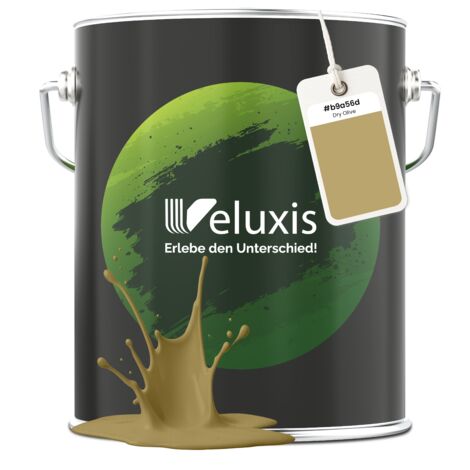 Pittura murale giallo oro verde opaca per interni – Copertura classe 1, senza COV, senza primer, a goccia – Soggiorno e camera da letto – 5 L – Veluxis (Dry Olive)