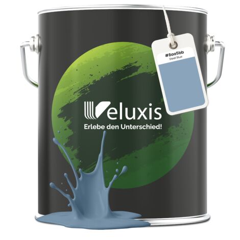 Pittura murale blu, azzurro, grigio, opaca, per interni – Copertura classe 1, senza COV, senza primer, a goccia – Soggiorno e camera da letto – 5 L – Veluxis (Steel Blue)