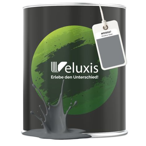 Pittura murale grigio antracite blu opaca per interni – Copertura classe 1, senza COV, senza primer, a goccia – Soggiorno e camera da letto – 2,5 L – Veluxis (Shadow Steel)
