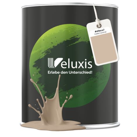 Pittura murale beige marrone crema opaca per interni – Copertura classe 1, senza COV, senza primer, a bassa gocciolatura – Soggiorno e camera da letto – 1 L – Veluxis (Faded Caramel)