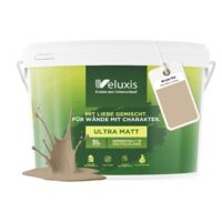 Pittura murale Beige Oro Grigio chiaro opaca per interni – Copertura classe 1, senza COV, senza primer, a goccia – Soggiorno e camera da letto – 5 L – Veluxis (Flat White Coffee)