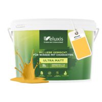 Pittura murale giallo arancio oro opaca per interni – Copertura classe 1, senza COV, senza primer, a goccia – Soggiorno e camera da letto – 2,5 L – Veluxis (Mighty Mango)