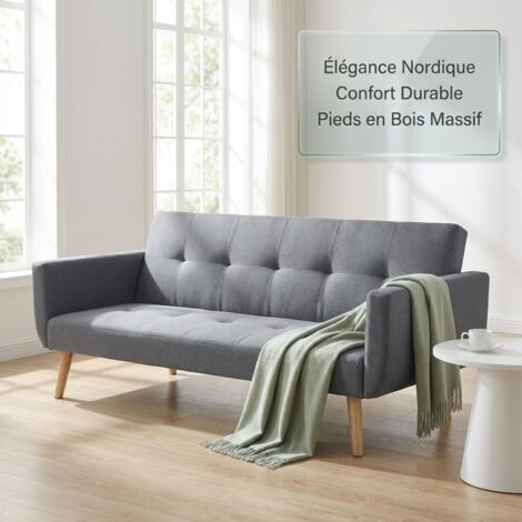 Canape scandinave corvertible 3 places gris