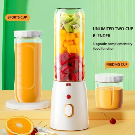 Extracteur de jus 450 ml (2 tasses incluses) — Mini-mixeur portable rechargeable par USB, conçu pour les jus fraîchement pressés. (1/5)