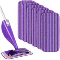 Set di 6 panni riutilizzabili per Swiffer WetJet, in microfibra per pavimenti asciutti o bagnati, con chiusura in velcro e anello per appenderli.