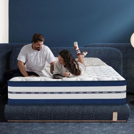 Matelas 140x200 cm Ép 28cm, Mémoire de forme+Ressorts Ensachés Indépendants, 7 Zones, Fermeté Moyenne