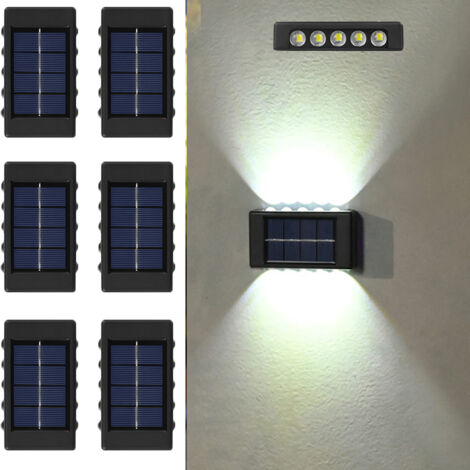 6 PCS Appliques solaires murales, éclairages solaires pour boîte aux lettres, étanchéité IP65,pour terrasse, jardin,garage-lumière blanc 6500K (1/5)
