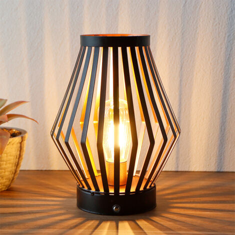 Lampe de chevet tactile à intensité variable, lanterne cage en métal rechargeable avec ampoule, lampe d'appoint sans fil