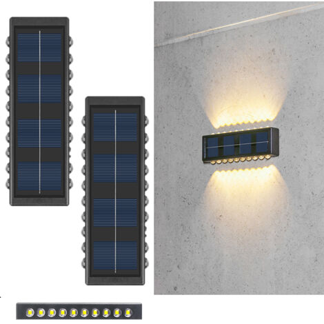 Applique solaire , Applique solaire d'extérieur, IP65 étanche, pour terrasse, escalier, patio, rambarde, cour (lumière chaude - 2 pcs) (1/5)