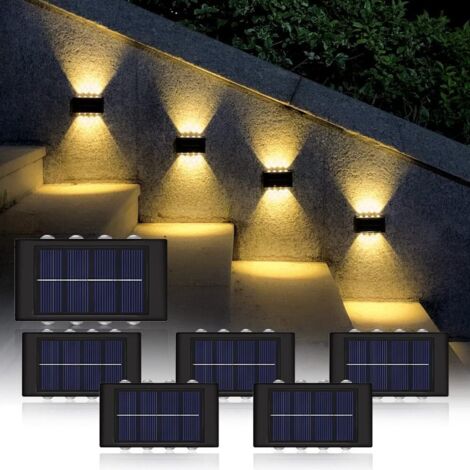 6 PCS Appliques murales solaires ,éclairages solaires d'extérieur étanches pour terrasse,jardin,garage, terrasse de piscine-Lumière chaude 3000K (1/5)