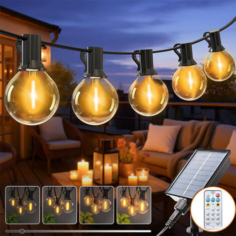 2pcs Décoration Lumineuse Solaire 18m - 30 LED G40 - Solaire/USB - Télécommande-lumière blanche chaude- Camping, Patio, Fêtes (1/5)