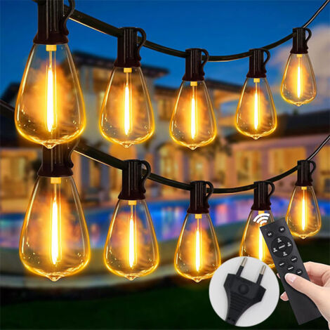 Kit Guirlande LED 15m - 25 Lumières ST38 - Éclairage Extérieur Étanche - Minuterie 3h/5h - Réglage Luminosité - Parfait Terrasse, Anniversaire