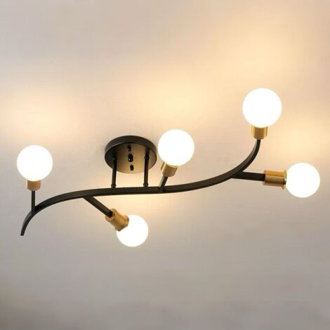 Plafonnier moderne, suspension semi-encastrée, cinq abat-jour en verre, éclairage LED décoratif, lumière tricolore, noir (1/5)