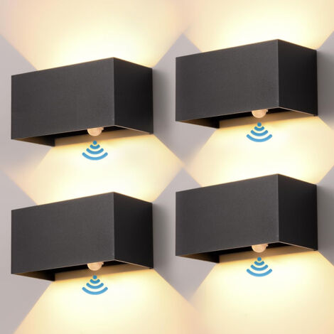 Lot de 4 Appliques Murales avec Détecteur de Mouvement, Applique LED 24 W pour Intérieur/Extérieur, Blanc Chaud 3000K, Faisceau Réglable, Etanche IP65 (1/5)