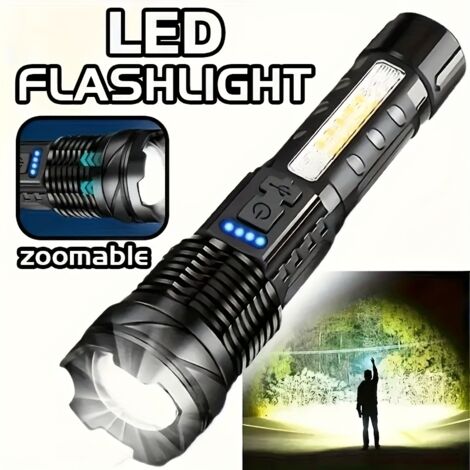 Lampes de poche rechargeables USB avec zoom, torches portables, lampes de poche LED, pour le bureau, la pêche, l'aventure et les urgences (1/5)