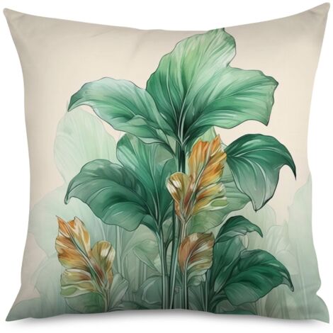 Housse de coussin, Coussin décoratif imprimé feuillage tropical, 40x40 cm (1/5)