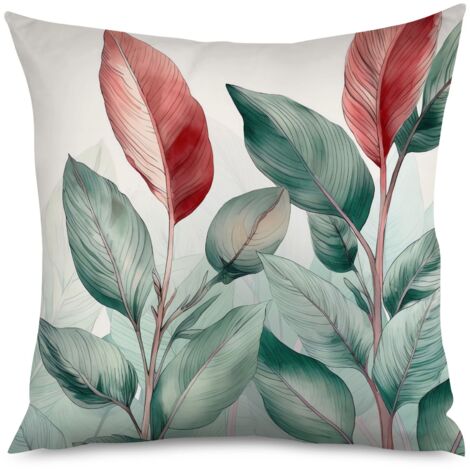 Housse de coussin, Coussin décoratif feuillage vert, 40x40 cm, pour salon (1/5)