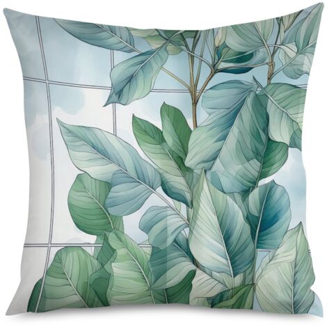 Housse de coussin imprimé jungle, feuilles tropicales (1/5)