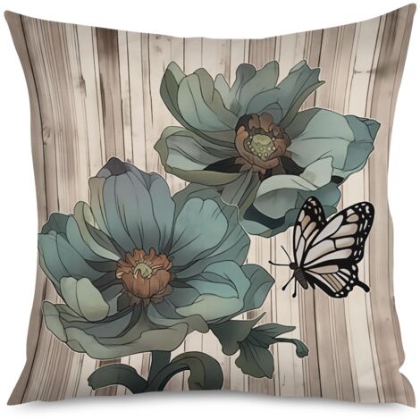 Housse de Coussin motif bois patiné et fleurs de magnolia (1/5)