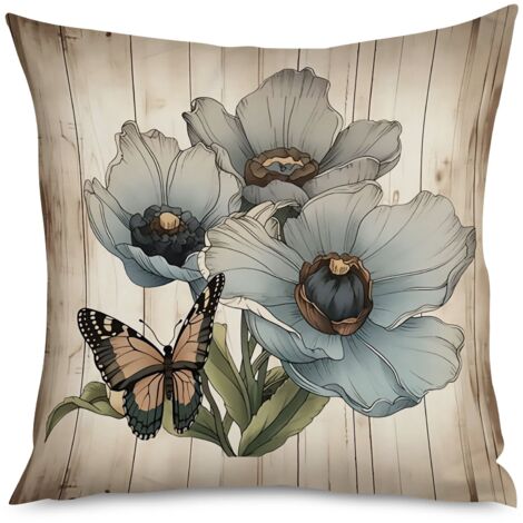 Housse de Coussin décoratif bois clair et fleurs de bruyère (1/5)