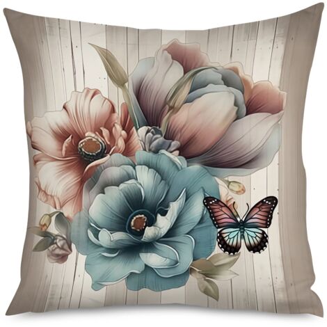 Housse de coussin imprimé bois foncé et pivoines (1/5)