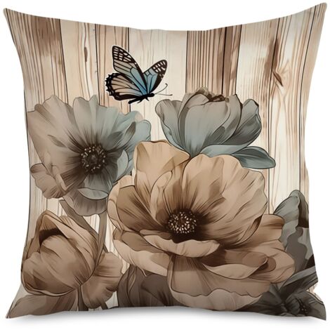 Housse de Coussin with fond bois vieilli et fleurs de cerisier (1/5)