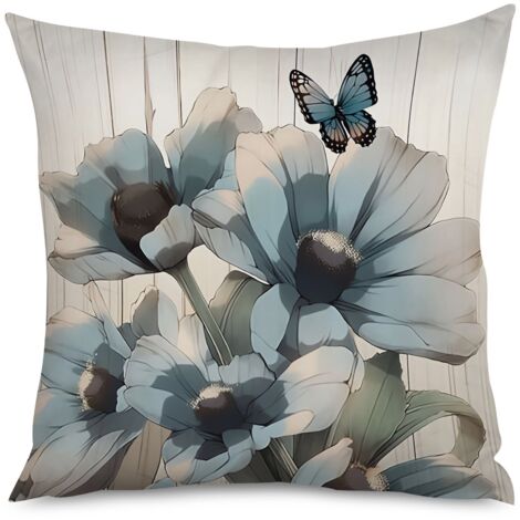 Housse de coussin imprimé bois cérusé et pâquerettes (1/5)