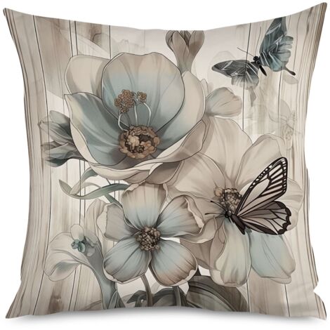 Housse de coussin fond bois noyer et tulipes (1/5)