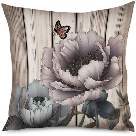 Housse de coussin bois naturel et fleurs de cerisier (1/5)