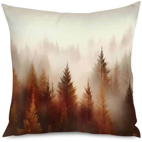 Housse de coussin forêt brumeuse, décoration zen (1/5)