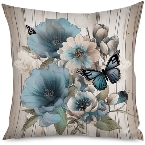 Housse de Coussin décoratif motif bois flotté et gypsophile (1/5)