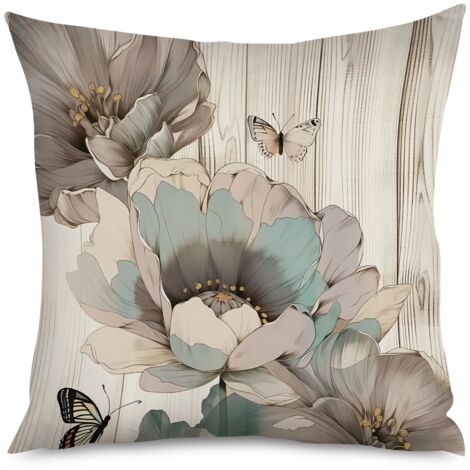 Housse de coussin fond bois wengé et hortensias (1/5)
