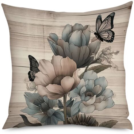 Housse de Coussin with motif bois flotté et fleurs délicates (1/5)