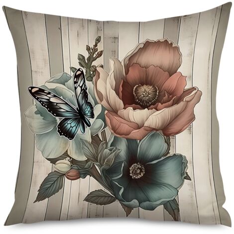Housse de coussin imprimé bois wengé et orchidées (1/5)