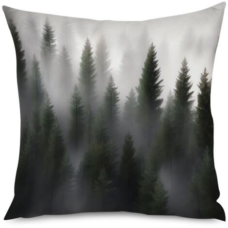 Housse de coussin forêt brumeuse, style nature rêveur (1/5)