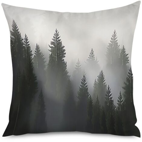 Housse de coussin imprimé forêt floue, nature calme (1/5)
