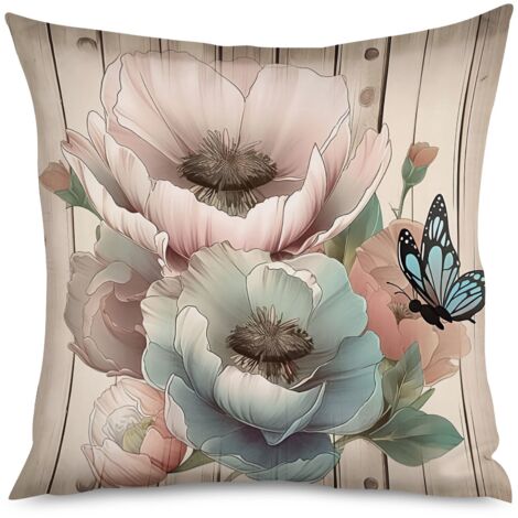 Housse de Coussin with fond bois texturé et bouquets fleuris (1/5)