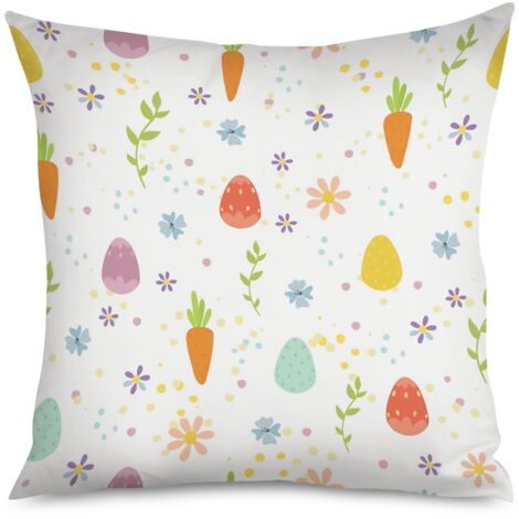 Housse de Coussin with lapin et fleurs printanières (1/5)