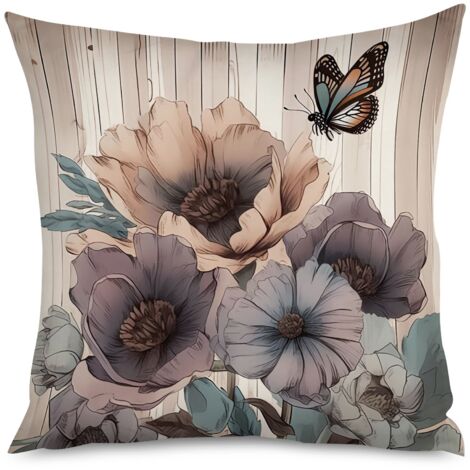 Housse de coussin bois clair et fleurs de coton (1/5)