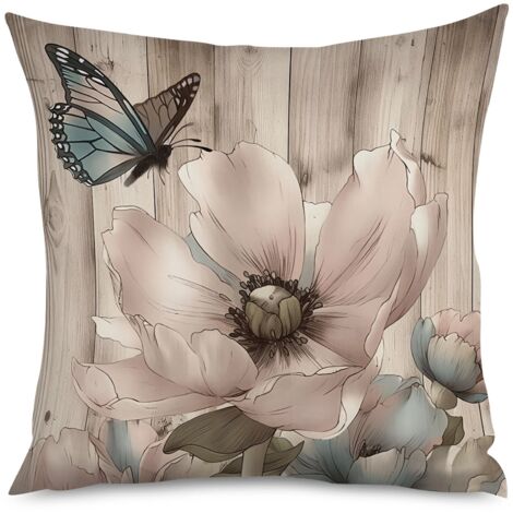 Housse de Coussin with fleurs sauvages sur fond bois vieilli (1/5)