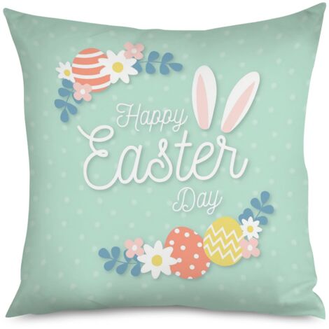 Housse de Coussin décoratif printanier, lapin et fleurs (1/5)