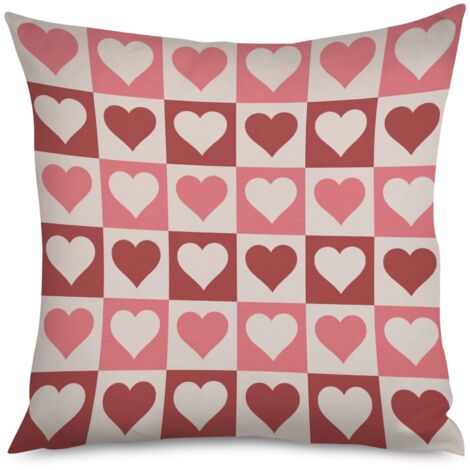 Housse de Coussin décoratif motif petits cœurs rouges, 40x40 cm (1/5)