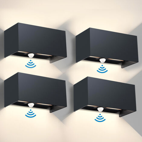 Lot de 4 Appliques Murales avec Détecteur de Mouvement, Applique LED 24 W pour Intérieur/Extérieur, Lumière Blanche 4500K, Etanche IP65 (1/5)