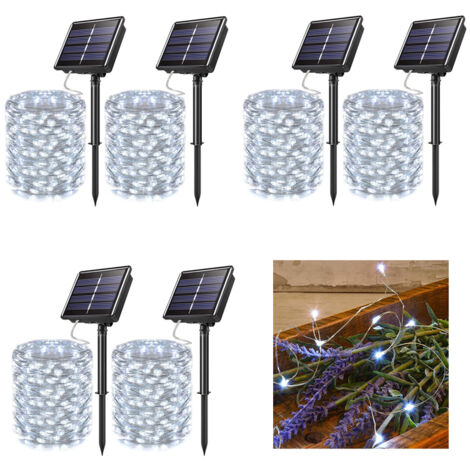 Pack de 6 15m solaire Fairy Tale Light, 150 LED 8 modes solaire Noël lumière jardin décoration fil de cuivre (Blanc) (1/5)